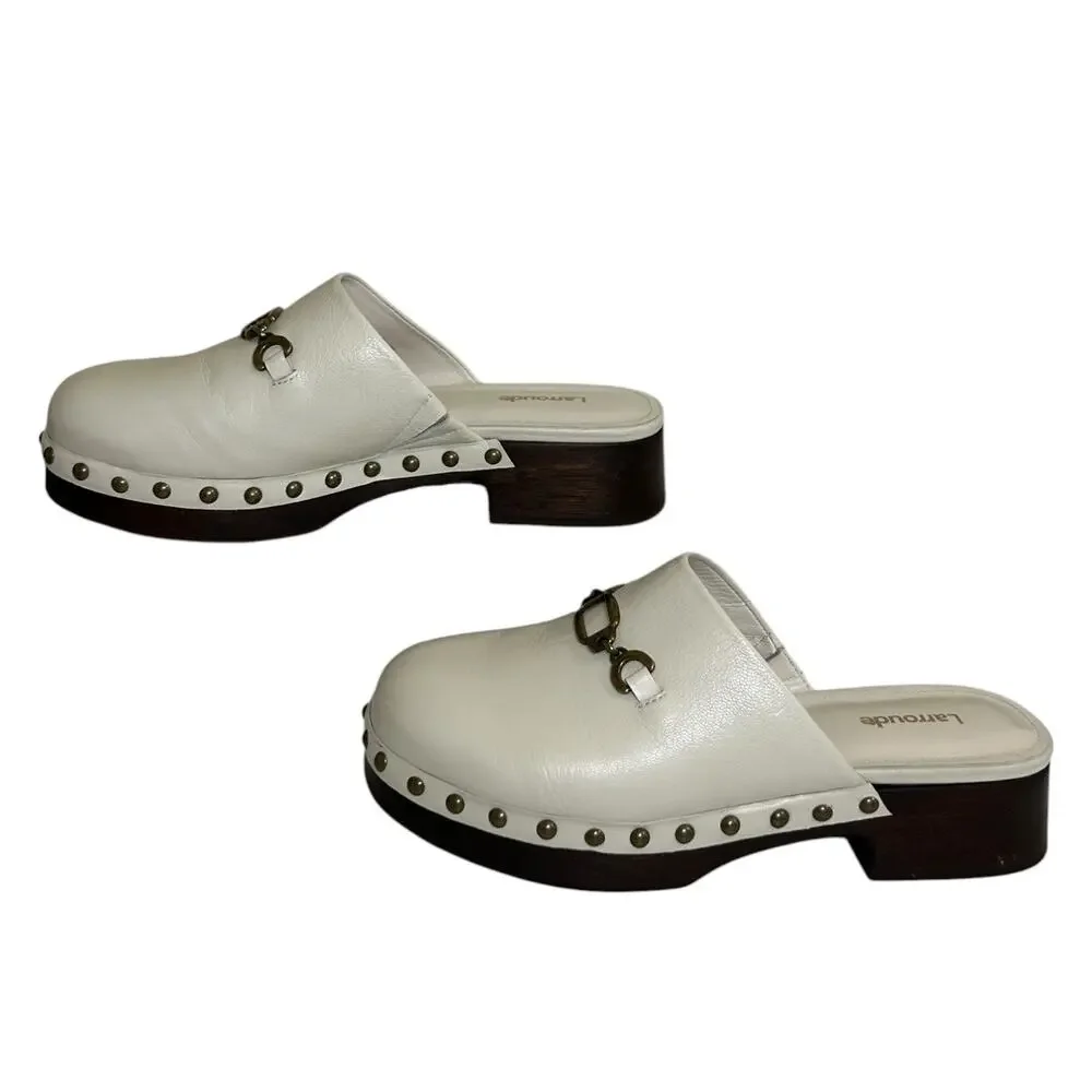 Larroudé Women's 'Zuzi Bit Mule' Leather Clog Slip-On Retro Ivory White Size 7.5 - Picture 4 of 15